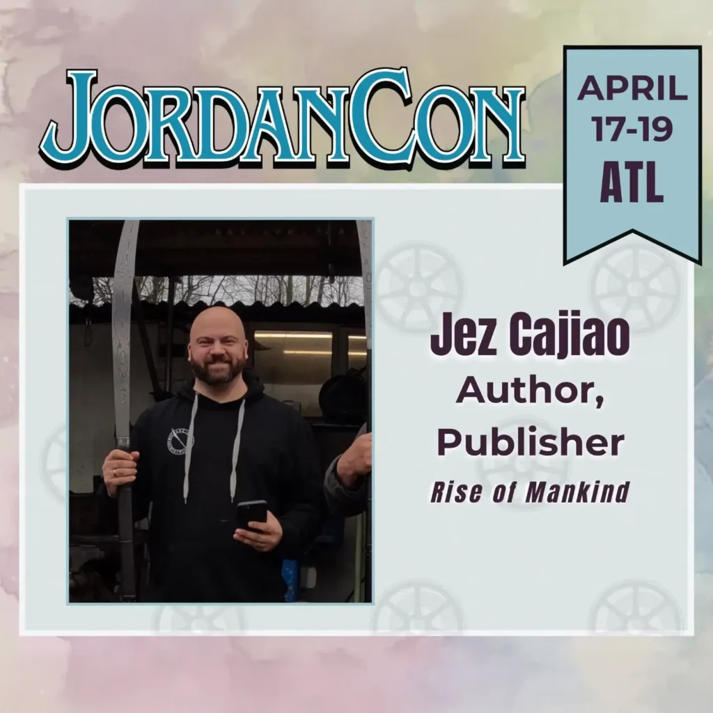 Photo of Jez under the JordanCon logo