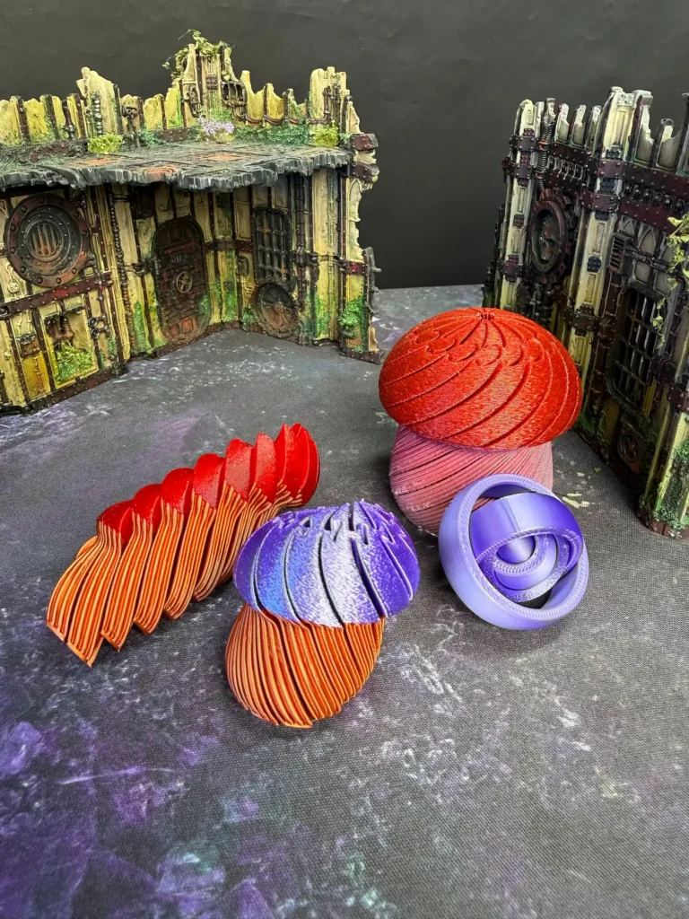 Photo of some mushroom like 3d-printed terrain features
